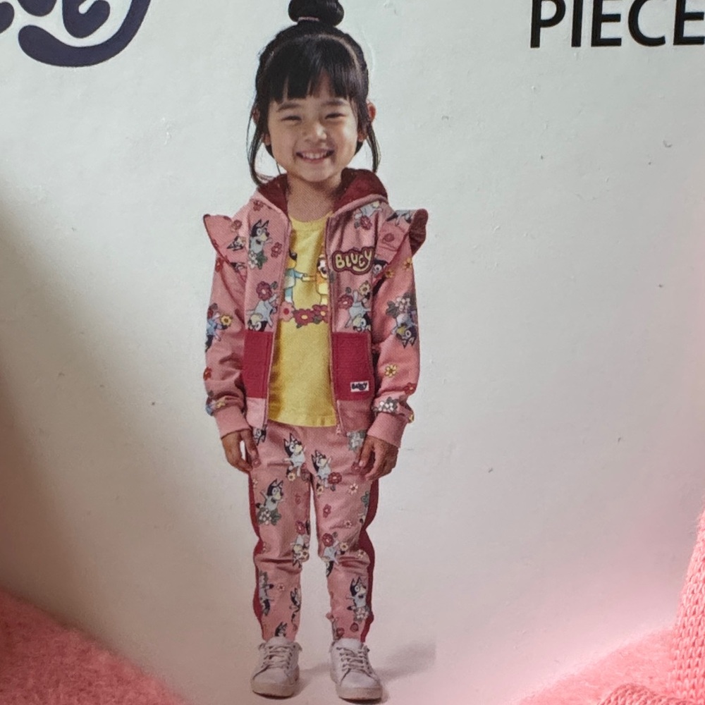 Girls Pink Character Hoodie & Joggers Set with Yellow Tee